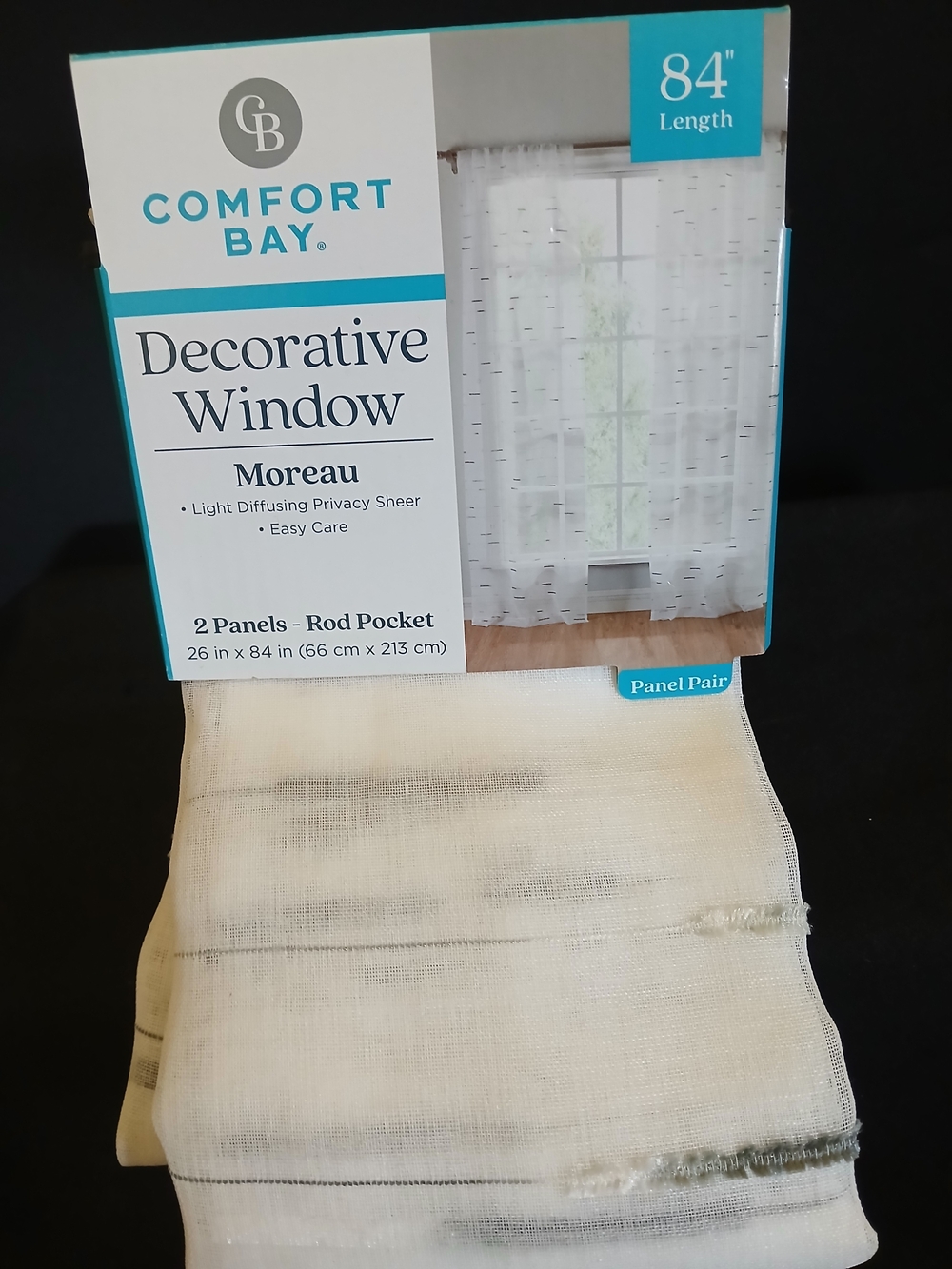 Comfort Bay Moreau Decorative Window Sheer Panel Pair in White